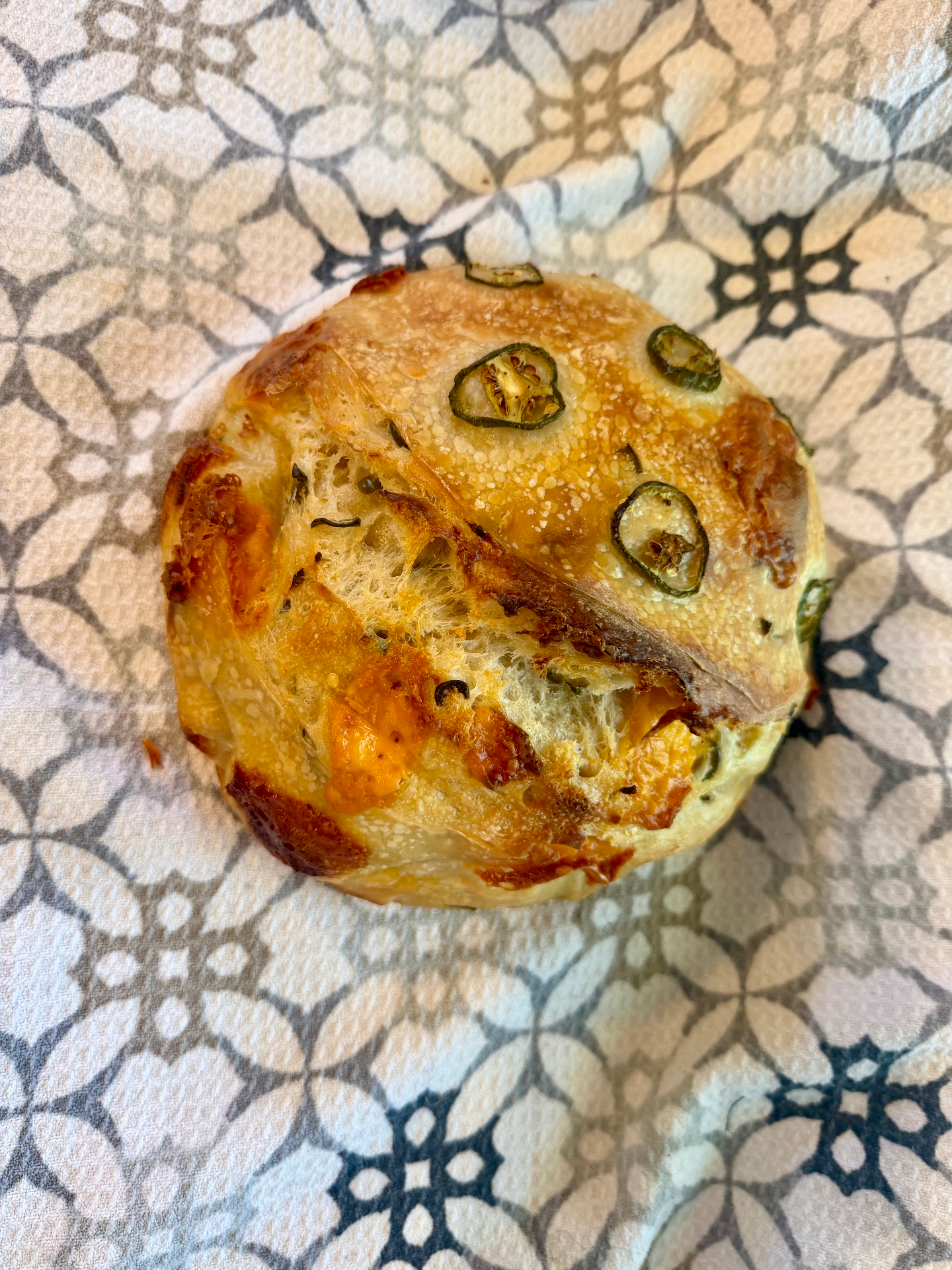 Fresh baked jalapeño cheddar sourdough bread